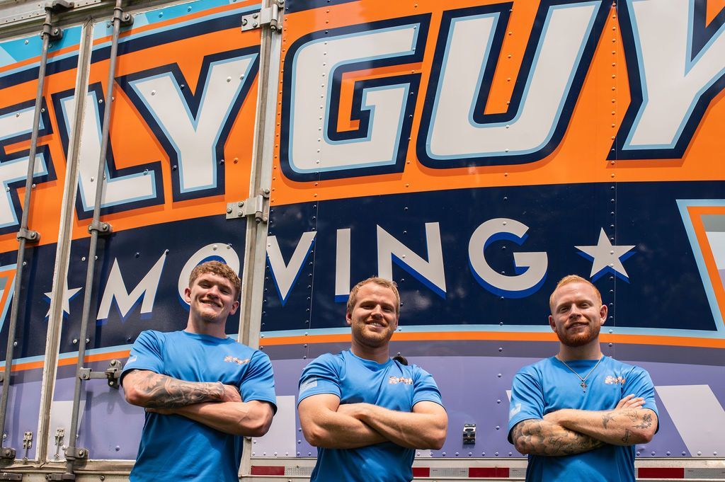 A collage of pictures of people and a truck that says flyguy transfer inc.