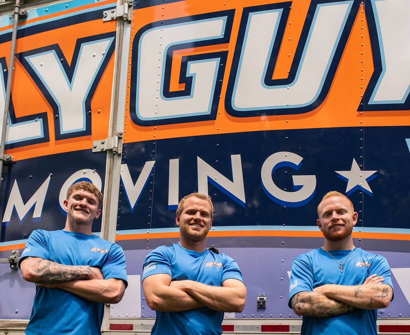 A collage of pictures of people and a truck that says flyguy transfer inc.