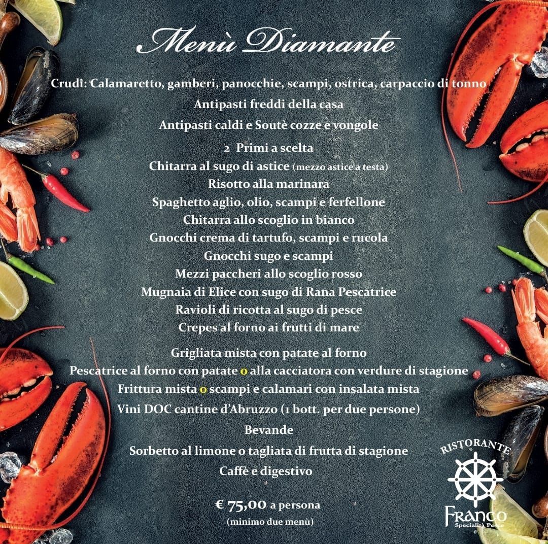 Un menu per un ristorante con aragoste e cozze