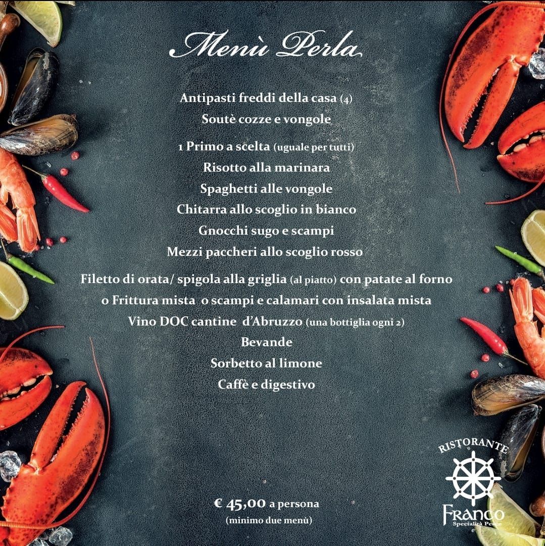 Un menu per un ristorante con aragoste e cozze