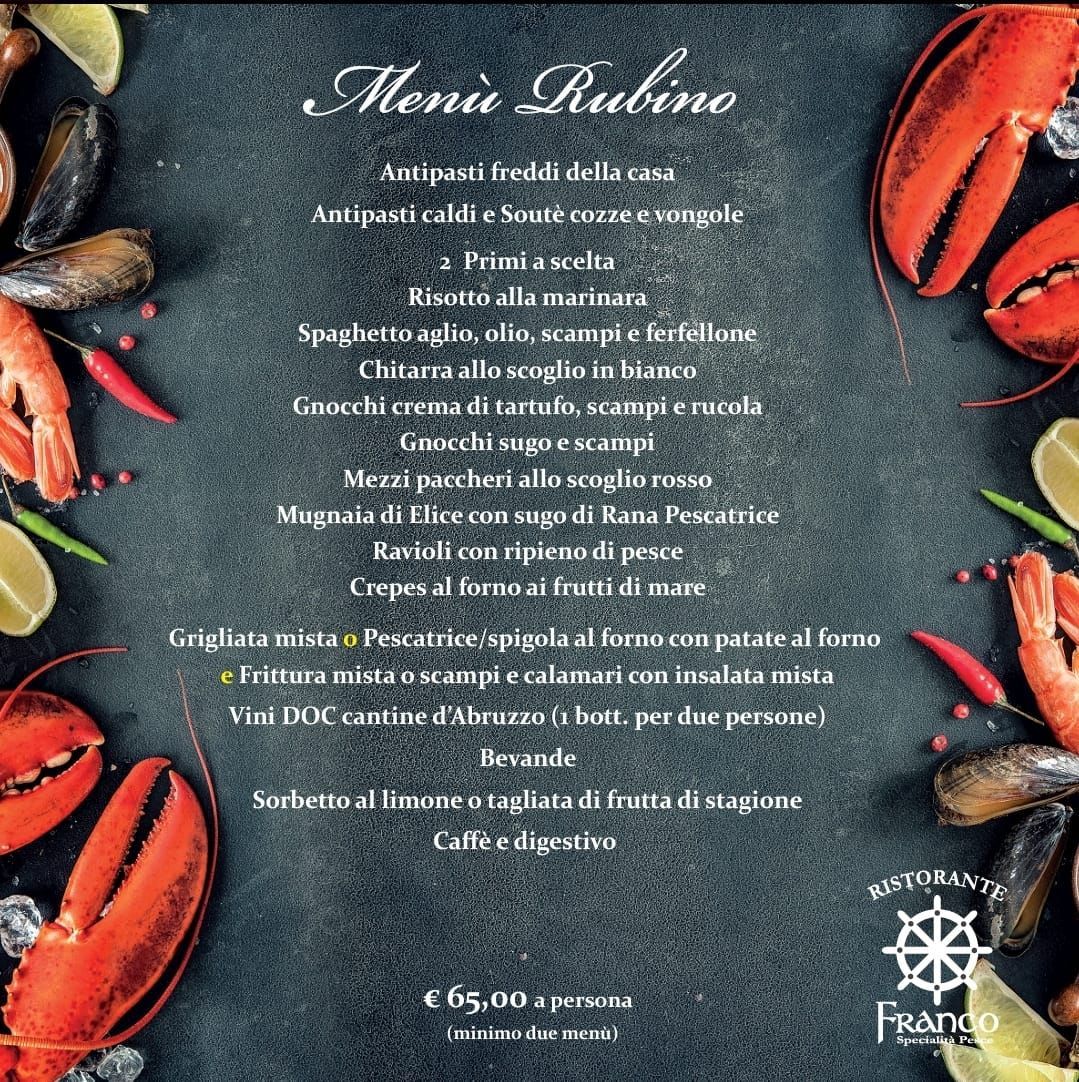 Un menù per un ristorante con aragoste e verdure