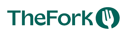 Logo TheFork: testo verde e icona della forchetta su sfondo bianco.