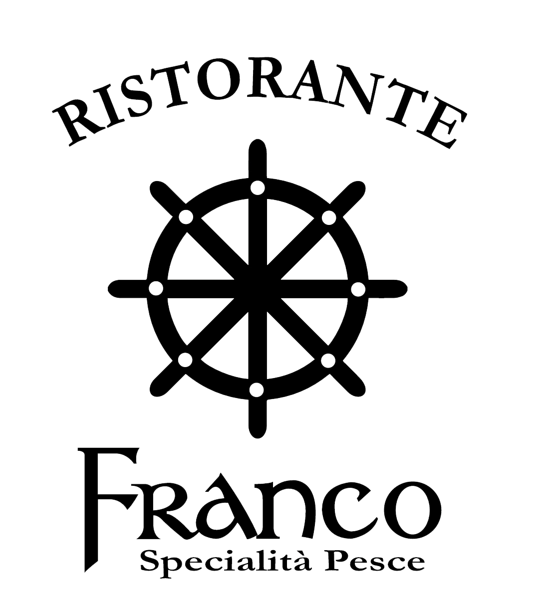 Logo for Ristorante Franco: black ship's wheel,
