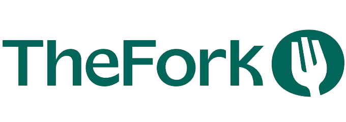 Logo TheFork: testo verde e icona della forchetta all'interno di un cerchio.