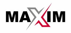 A black and red MAXIM logo on a white background