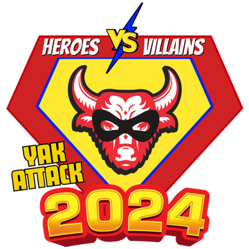 A logo for heroes vs villains yak attack 2024
