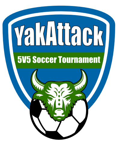 A logo for a yak attack 5v5 soccer tournament