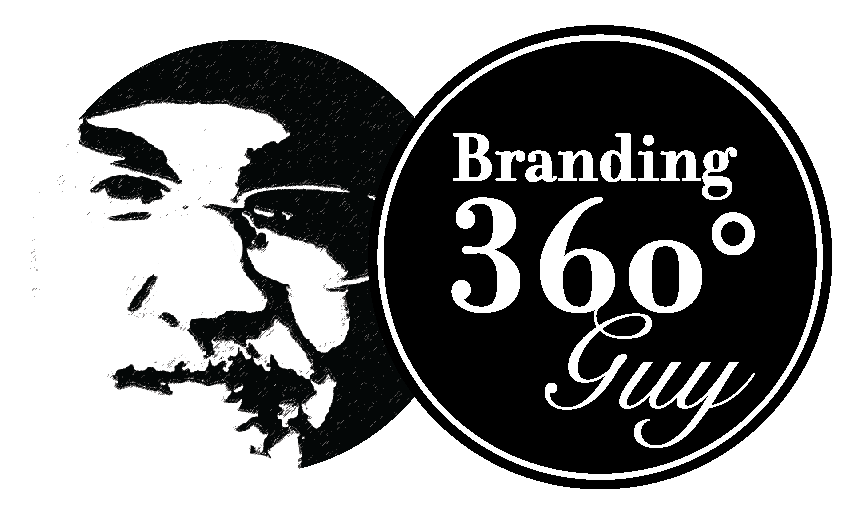 A black and white logo for branding 360 degree guy