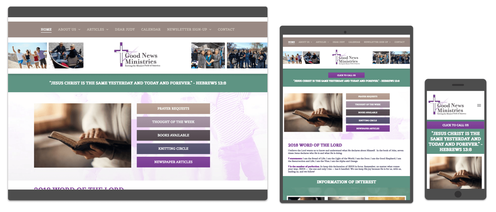 A website is displayed on a tablet , phone and computer.