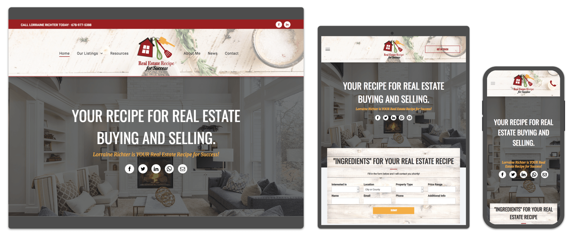 A screenshot of a real estate website on a tablet , phone , and computer.