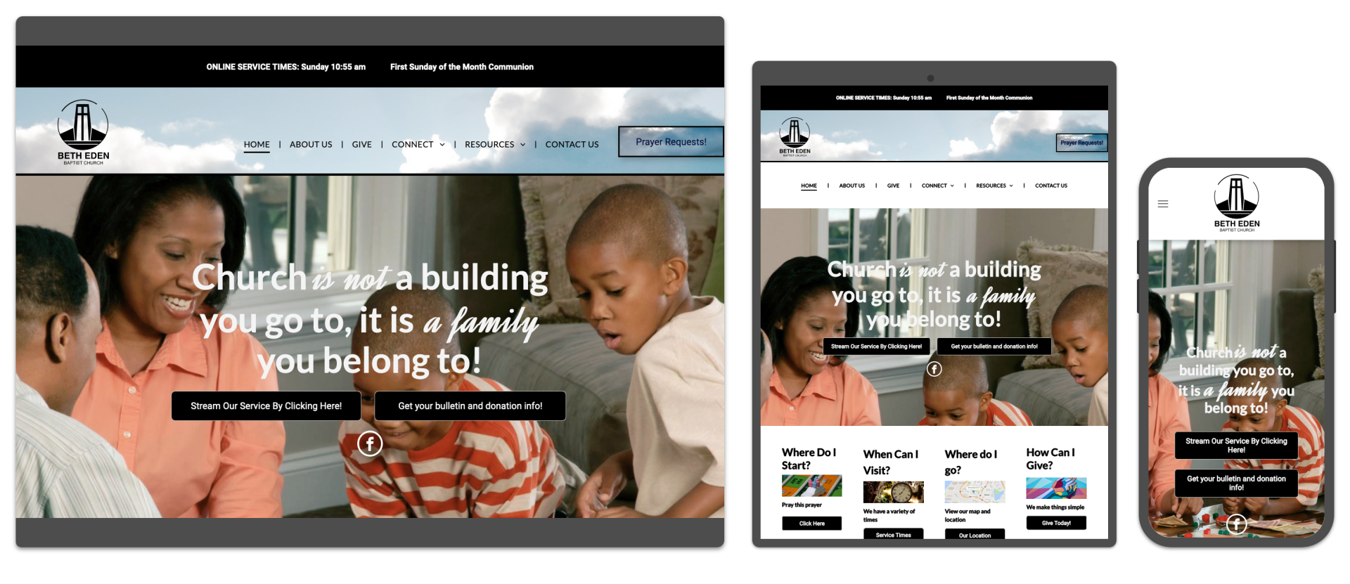 A screenshot of a website on a tablet , phone and computer.