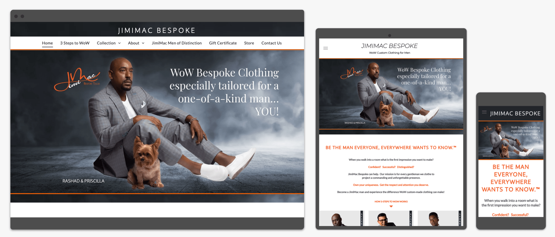 A man in a suit is sitting on the ground with a dog.