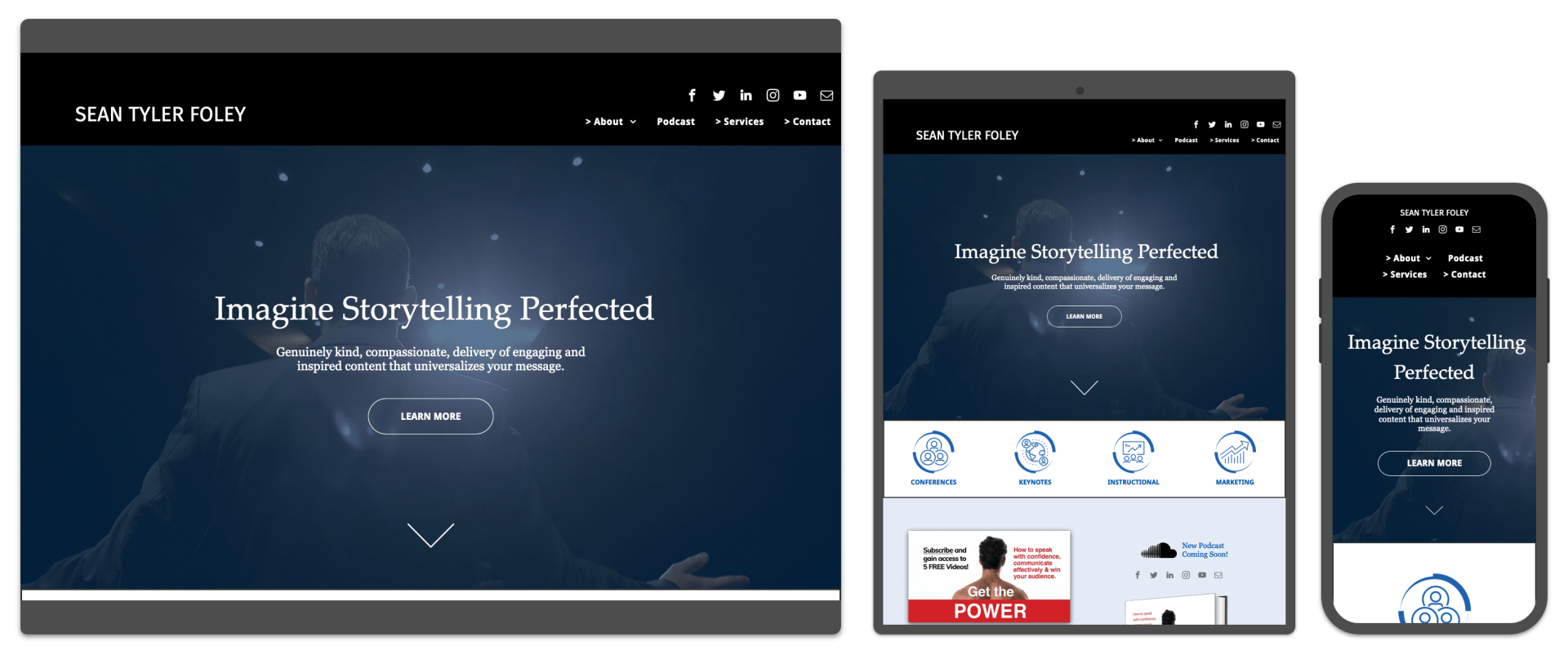 A screenshot of a website on a tablet , phone and computer.