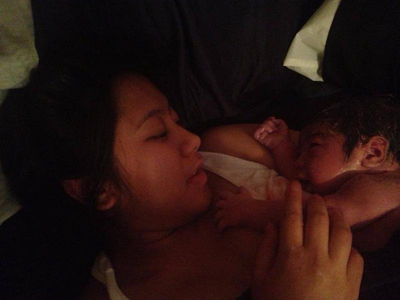 mother with newborn baby just after birth - Heavenly Hands Birthing Center
