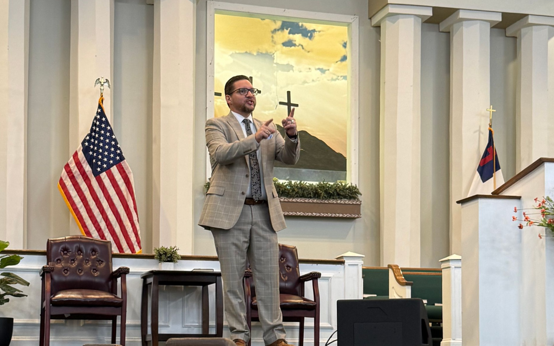 Pastor Matthew Tharp preaching the Bible
