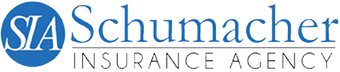 A blue and white logo for a company called schaumacher insurance agency