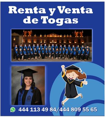 A blue sign that says renta y venta de togas