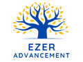 A blue and yellow logo for ezer advancement