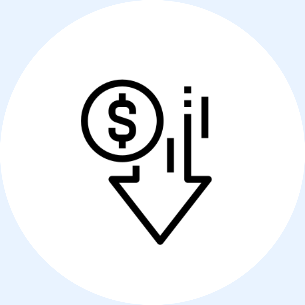 An icon that shows decreasing dollar amounts