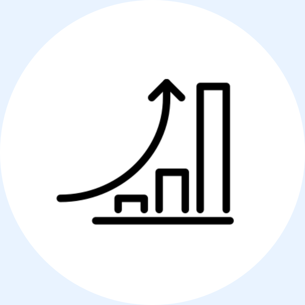 Icon showing an increasing line over a bargraph