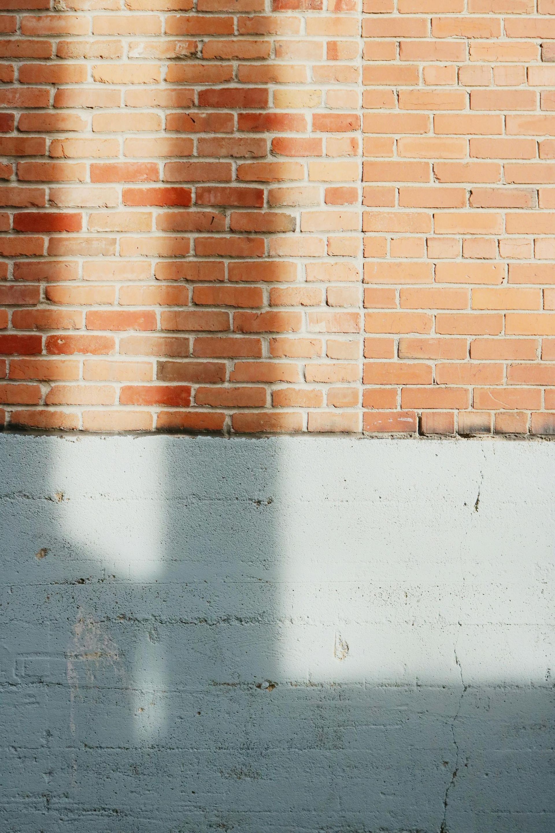 A shadow of a person is cast on a brick wall.