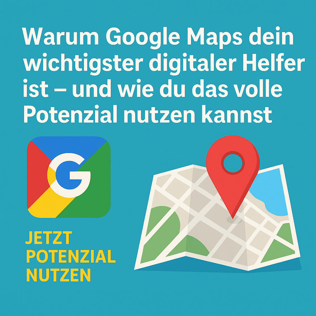 bbildung einer Landkarte mit Standort-Pin und Google-Logo. Text: Warum Google Maps dein wichtigster 