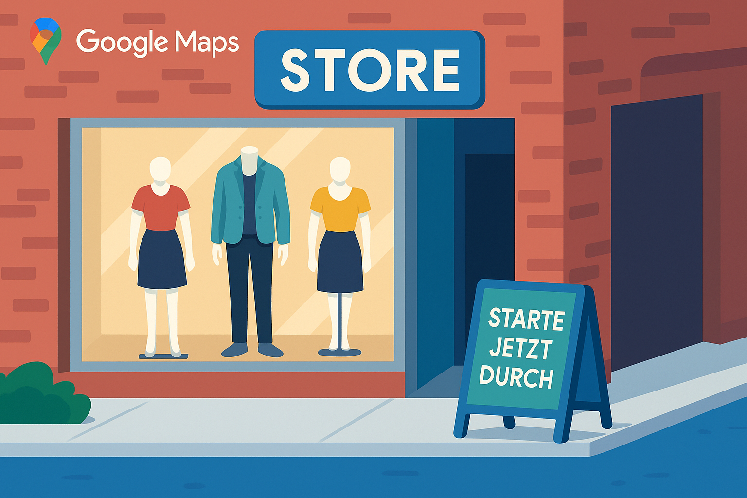 Außenansicht eines Geschäfts mit Beschilderung – Starte jetzt durch