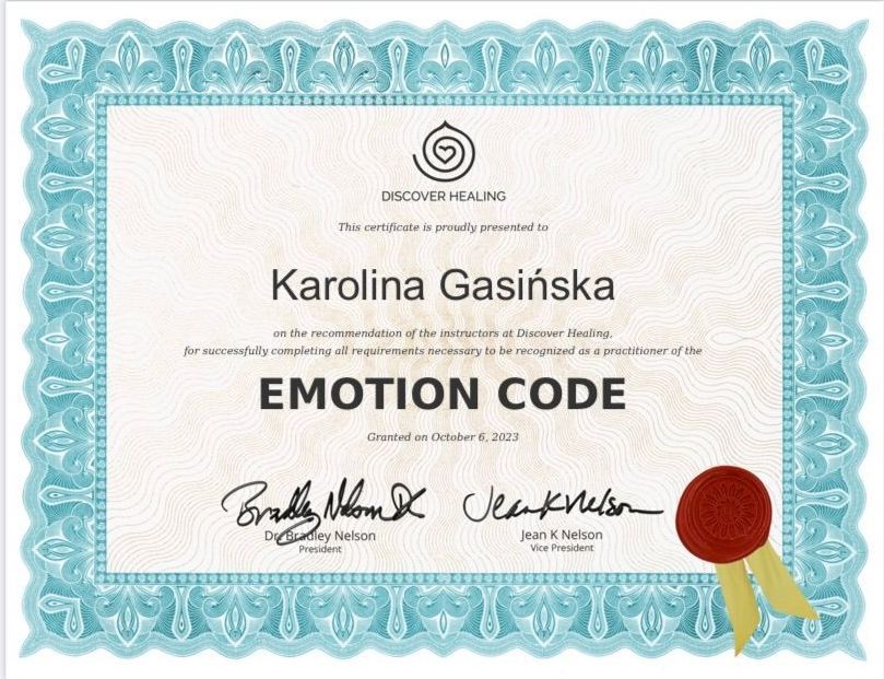 Karolina Gasińska. Certyfikowana Terapeutka Kodu Emocji i Kodu Ciała