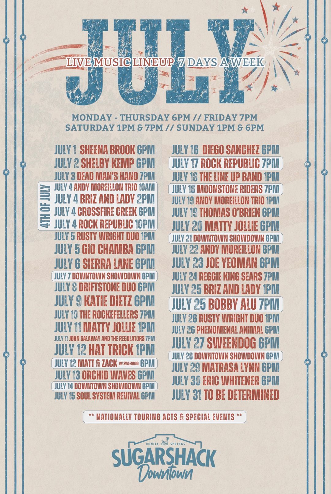 July Music Lineup