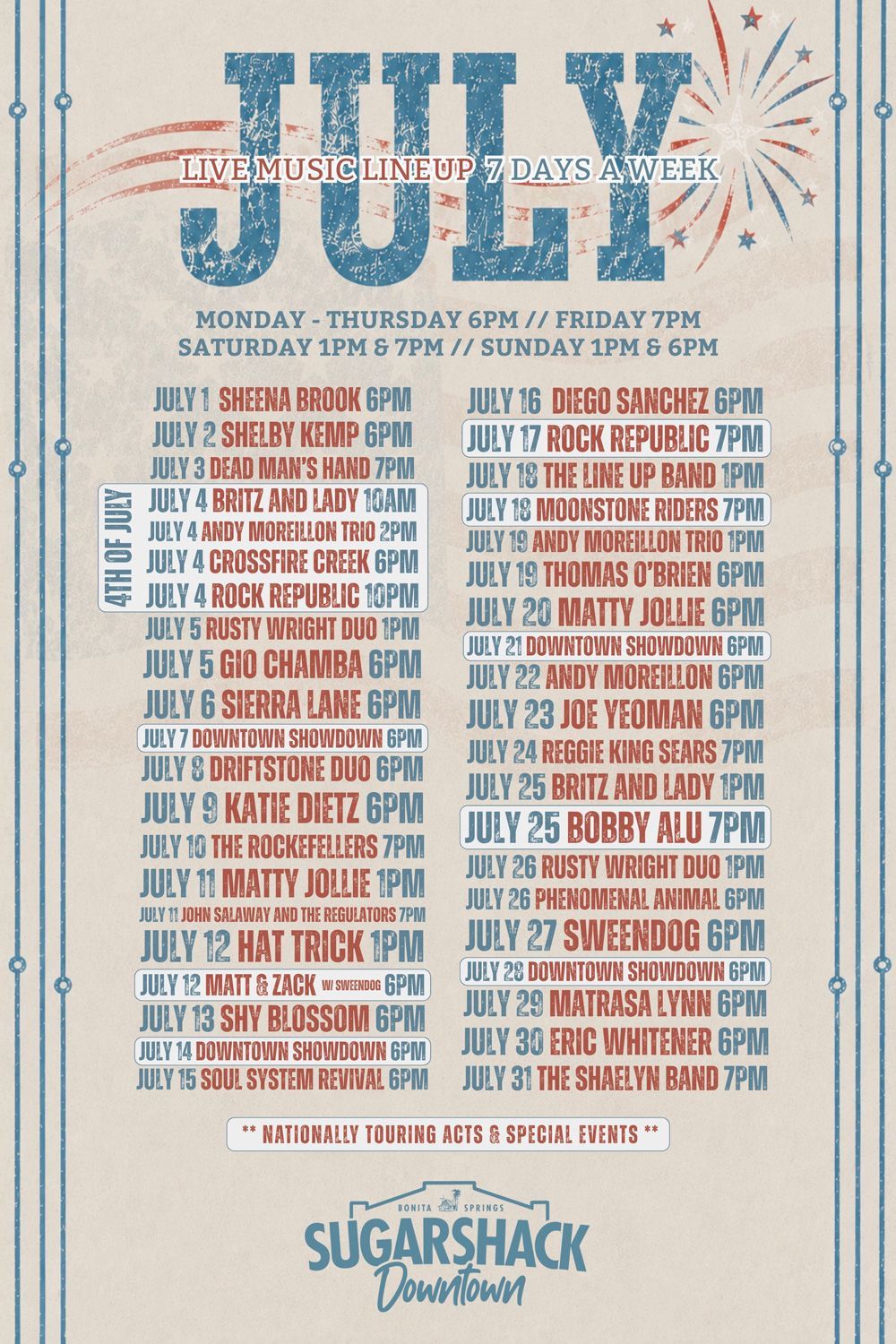 July Music Lineup