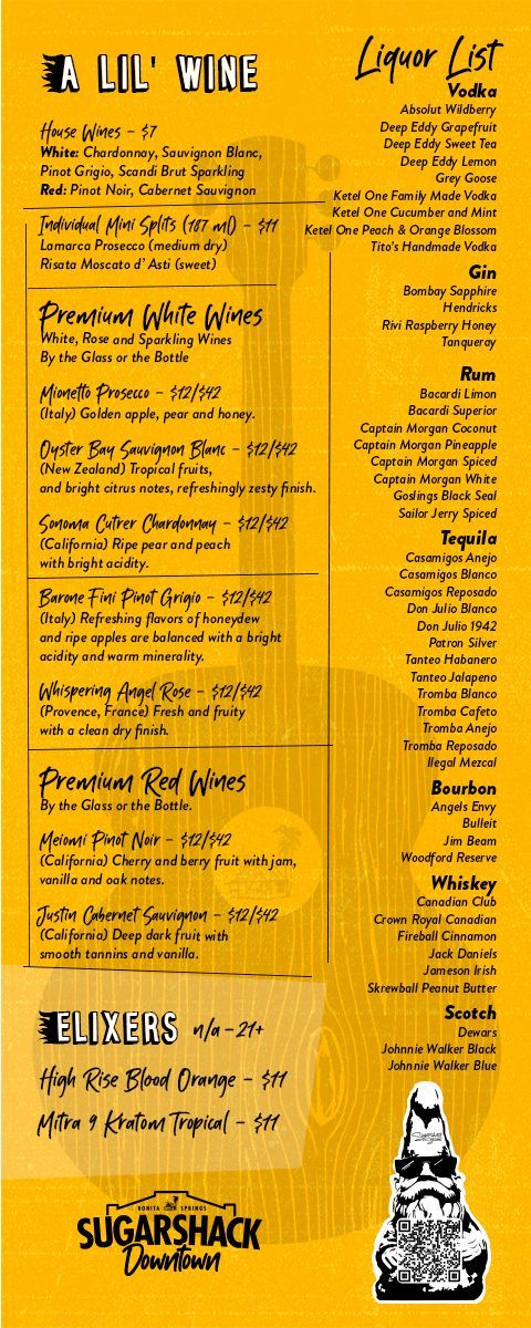 Sugarshack Downtown Drink Menu