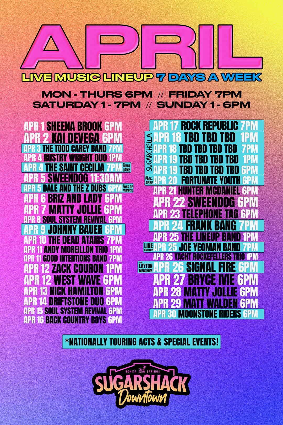 April concerts are Sugarshack Downtown
