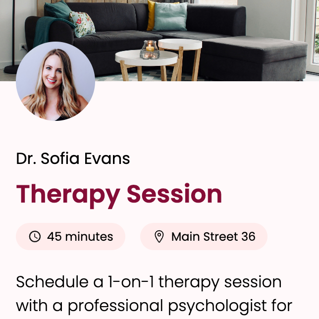 A therapy session with dr. sofia evans is scheduled for 45 minutes