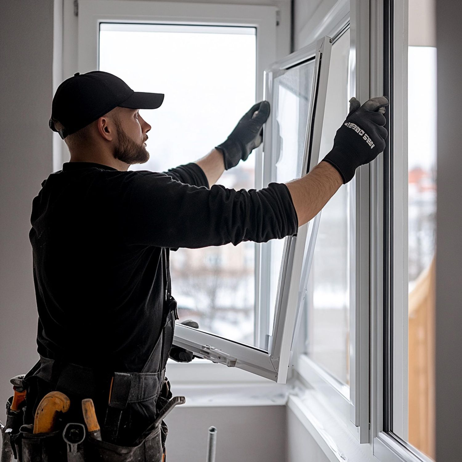 Two people in orange safety gear work in floodwaters, one making splash.