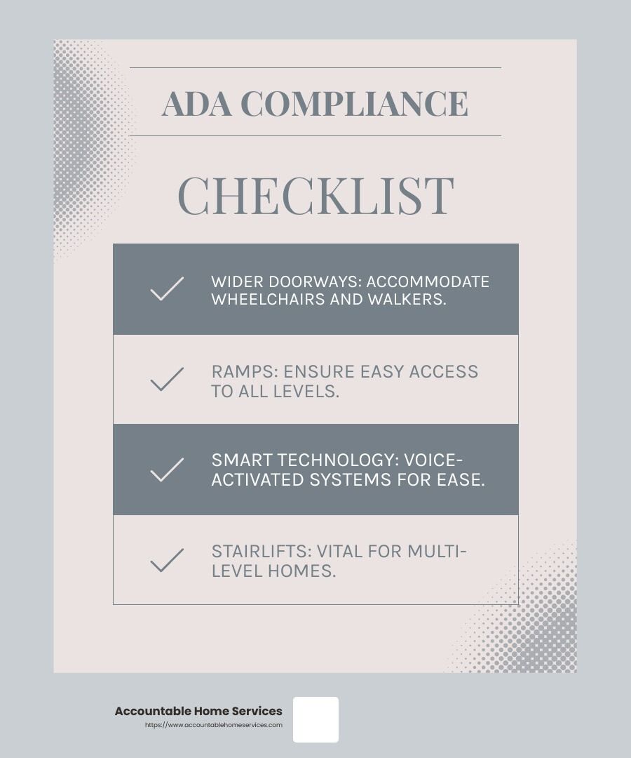 A checklist for ada compliance is shown on a white background.