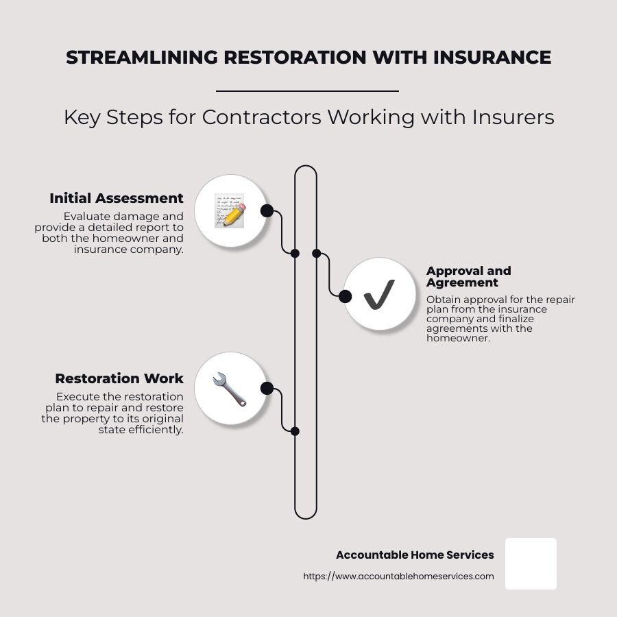 A diagram showing the key steps for contractors working with insurers.