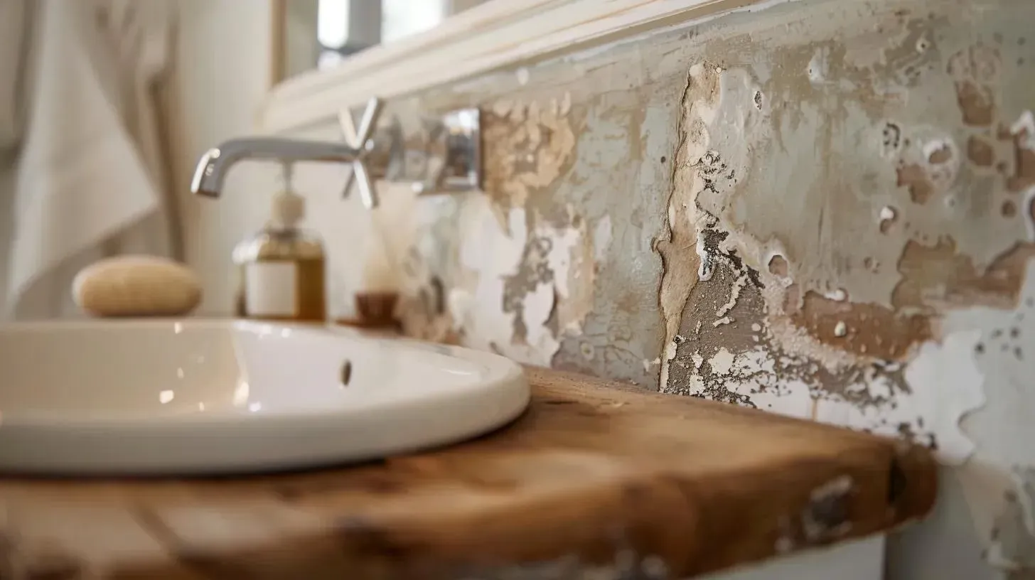 Small visible mold patch behind a bathroom vanity
