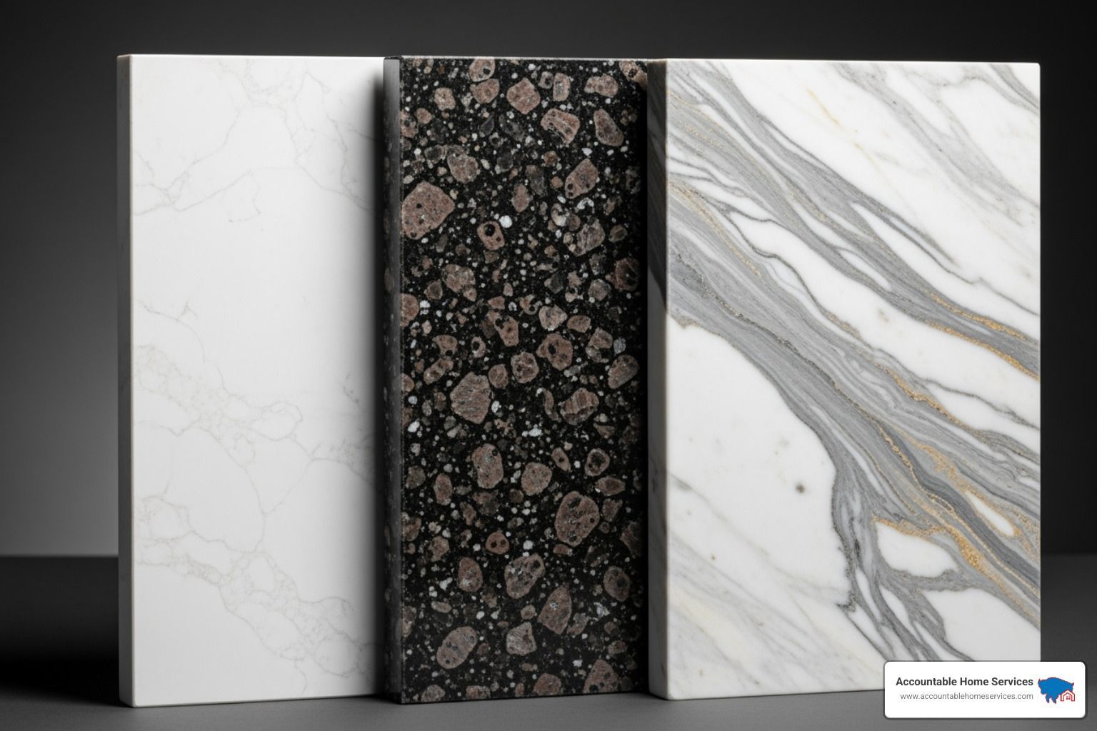 Various countertop materials like quartz, granite, and marble - kitchen remodel denver cost