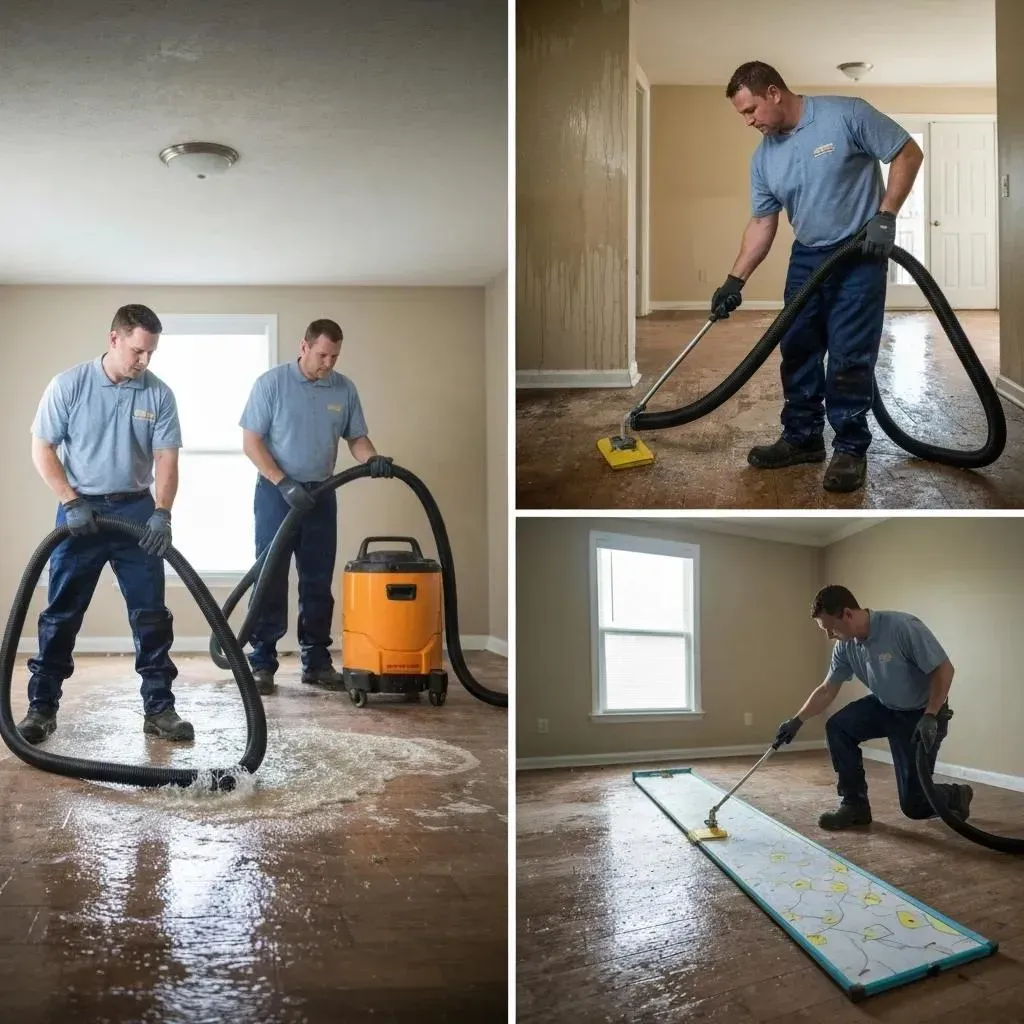 Restoration expert inspecting fire and water damage in a Denver home.