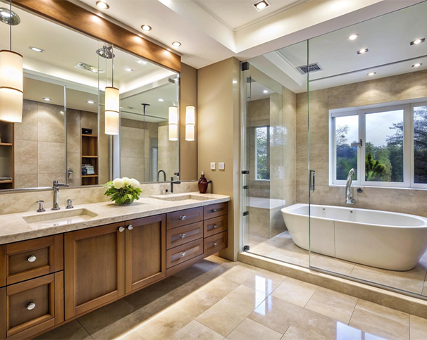 A kitchen with wooden cabinets and stainless steel appliances