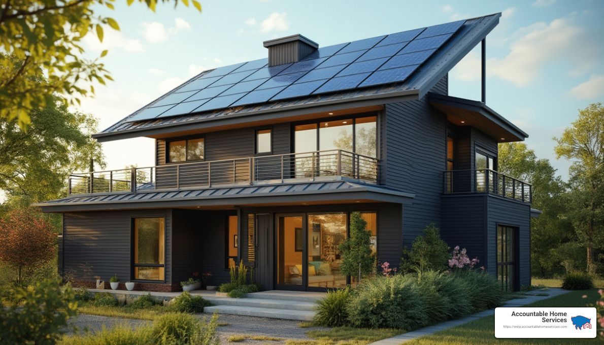 Home Energy Efficiency Upgrades - Image depicting a modern home with solar panels and energy-efficie