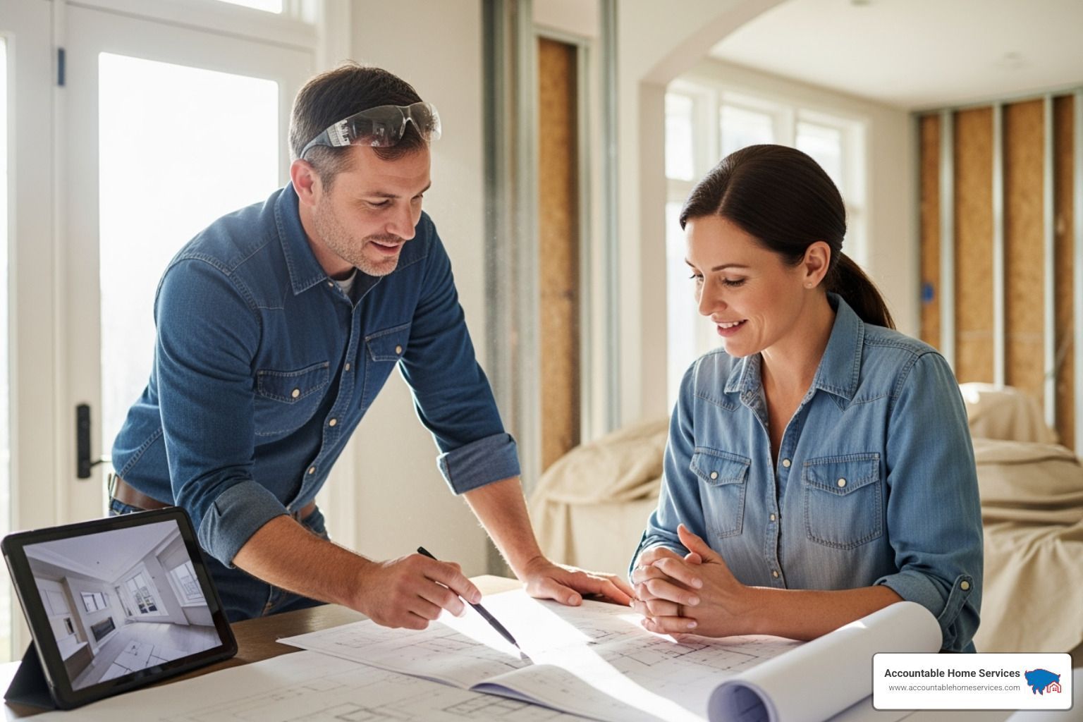 A contractor discussing plans with a homeowner, emphasizing clear communication and trust - spray insulation service