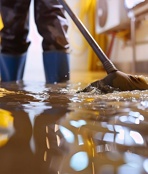 A person wearing a mask and yellow gloves is cleaning a wall.