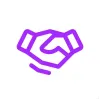 Ícone de aperto de mãos roxo em fundo branco
