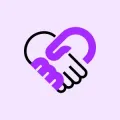 Duas mãos entrelaçadas com contorno preto e roxo sobre um fundo lilás claro.