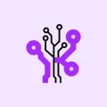 Logotipo de árvore de circuito roxo e preto sobre um fundo lilás claro.