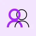 Dois ícones de usuário sobrepostos, um roxo e um preto, em um fundo lilás claro.