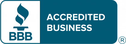 A blue sign that says accredited business on it