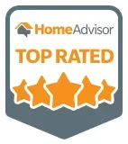 A home advisor top rated badge with four stars.