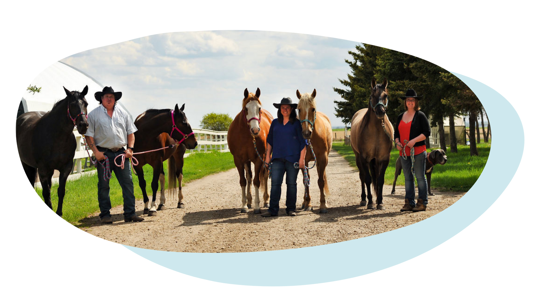 A group photo of Paradise Acre's Ranch owners and their horses